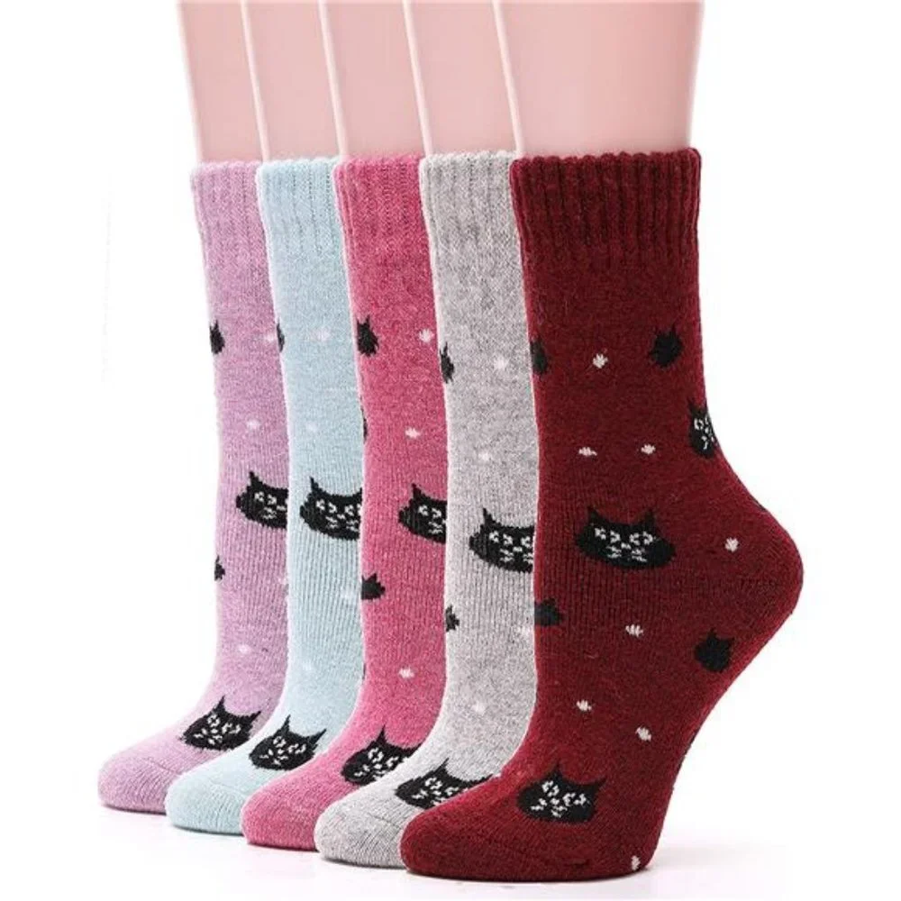 5 Pack Women's Wool Socks Thick Thermal Cozy Cabin Crew Socks